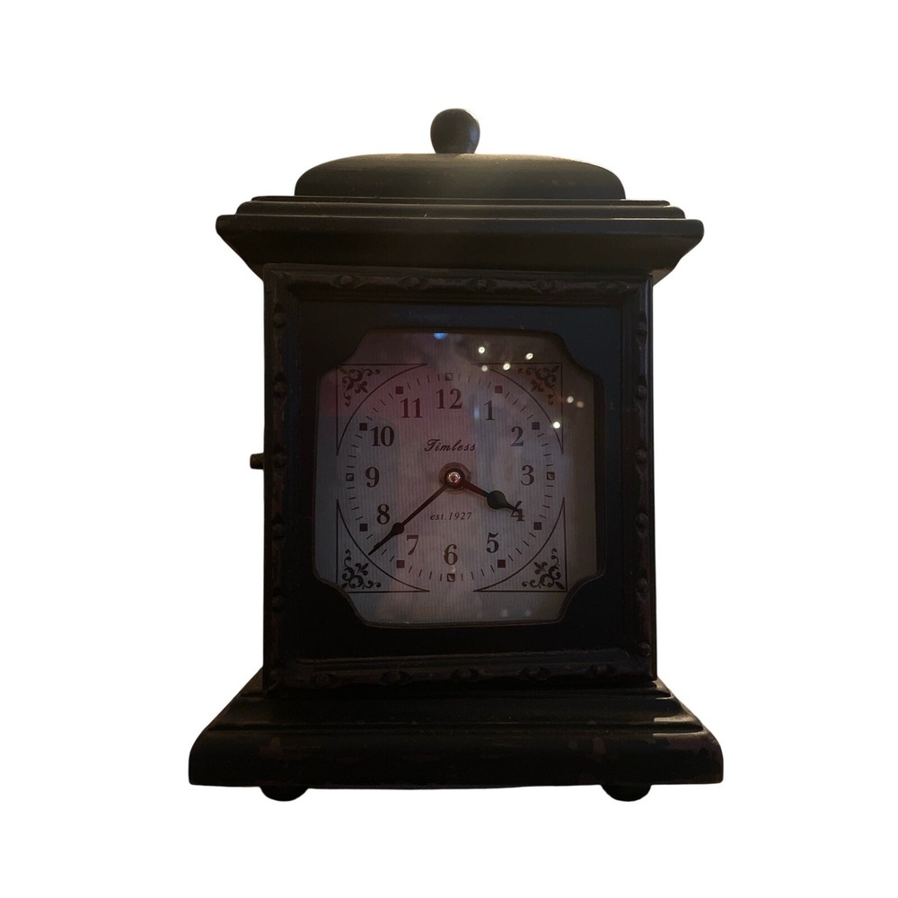 Timeless Distressed Black Wood Mantel Clock Farmhouse Decor